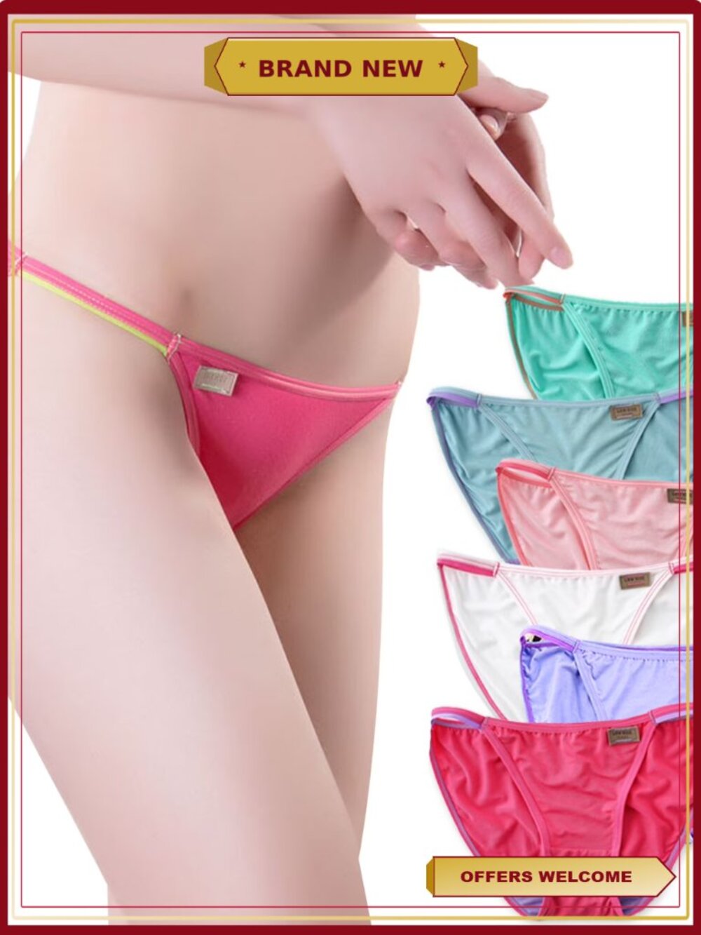 Women's Silky String Bikini Panties 6 Pack Cheeky Underwear Comfortable